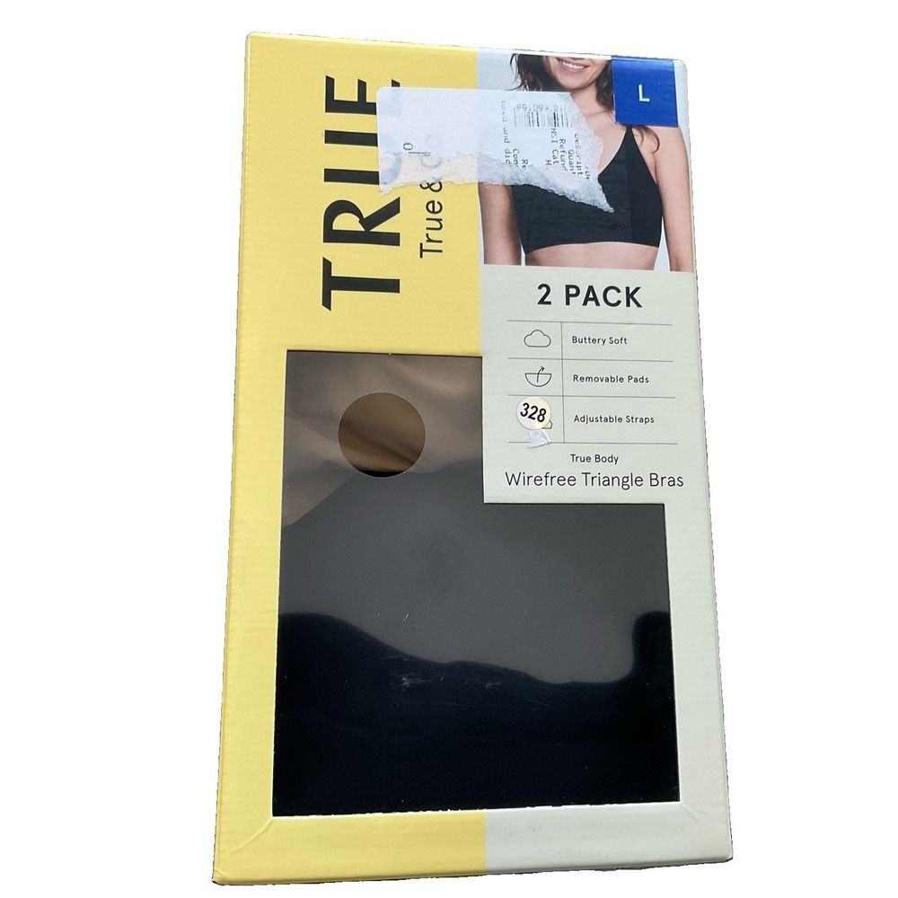 True & Co Wirefree Triangle Bras L Beige Black 2 Pack New